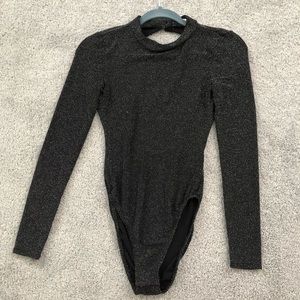 Long Sleeve Black Metallic Bodysuit
